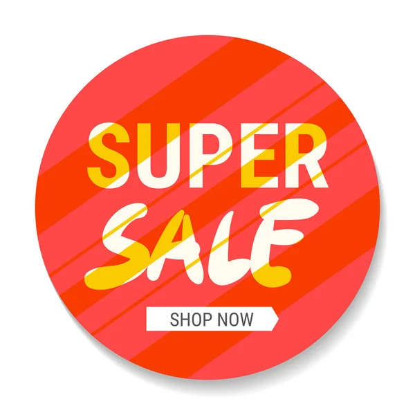 Super Sale geïsoleerde gele rode origami sticker icoon. vector, button Shop nu. hand geschreven — Stockvector