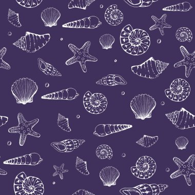 Kabukları ile Dikişsiz vektör deniz deseni. Vektörel arka plan. Duvar kağıdı, yüzey, afiş, paket, Web sayfası için kullanılabilir. Lekeler, leke, boyalar leke.