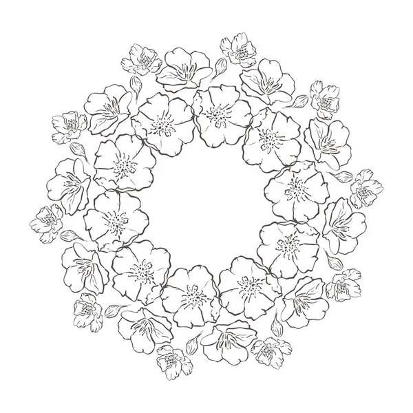 Vektör Monokrom Çiçek Arka Plan. Çiçek Çelenk ile El Çizilmiş Süs. Tebrik Kartı şablonu.