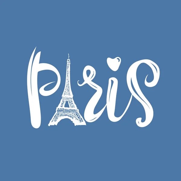 Paris yazısı. Eyfel kulesi, kalp ile Vektör soyut arka plan. Beyaz. el çizimi