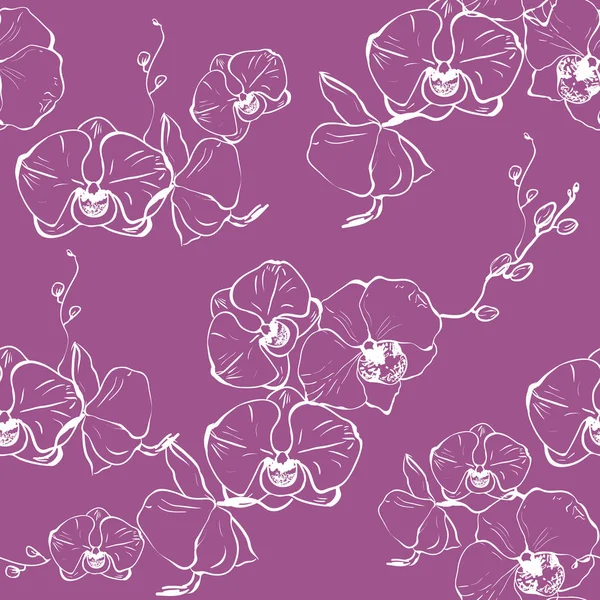 Vector dibujado a mano patrón sin costura con la rama estilizada de la orquídea para su diseño en el fondo de luz, patrón se puede utilizar para el papel pintado . — Vector de stock