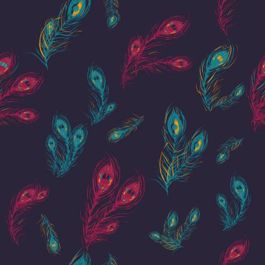 Tavus kuşu tüyü Dikişsiz desen arka plan. Sonsuz renkli doku vektör arka plan. Duvar kağıtları, desen dolgularını, web sayfası arka planlar, yüzey dokuları, Tekstil için mükemmel