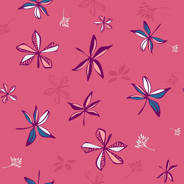 Süße botanische Kritzelblätter. handgezeichnete nahtlose Muster Vektor-Design für Mode, Stoff, Tapete, alle Drucke auf rosa Hintergrundfarbe — Stockvektor