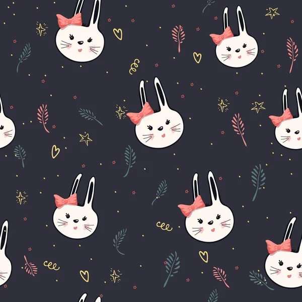 Seamless Pattern cartoon rabbit vector illustration. Cute baby little bunny. print vector. Sweet background for kids pajamas, nursery diaper, children bedroom textile, clothing fabric