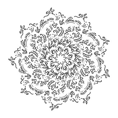 Mandala. yaprak, çiçek desenli doodle. Doğu Hint, Çin tarzı. Daire içinde öğe tasarımı için. Beyaz arka plan üzerinde izole çiçek deseni. Logo şablonu. Vektör çizim