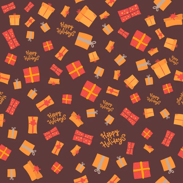 Vector naadloos patroon cadeau op een donkere achtergrond. Fijne feestdagen — Stockvector