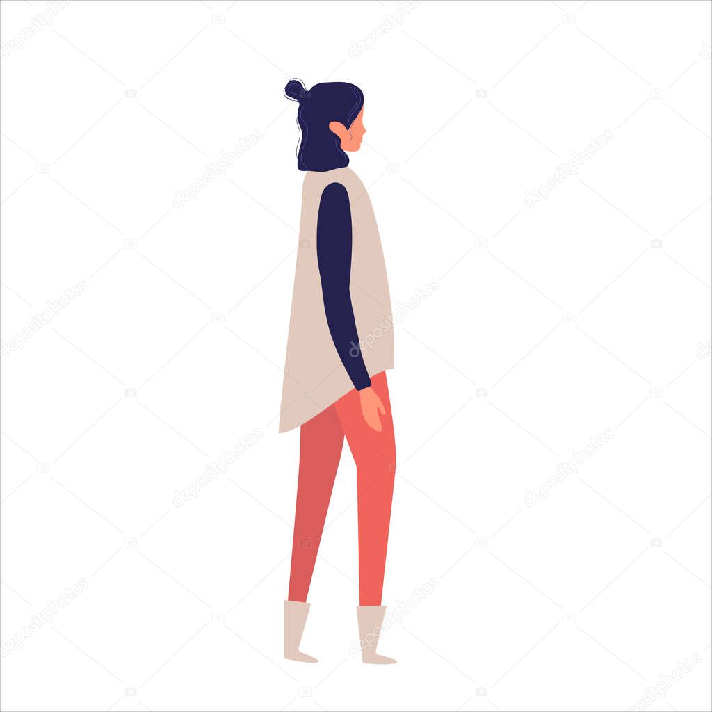 Side View of a woman Walking Forward. Vector illustration. woman while walking. Vector illustration in flat style