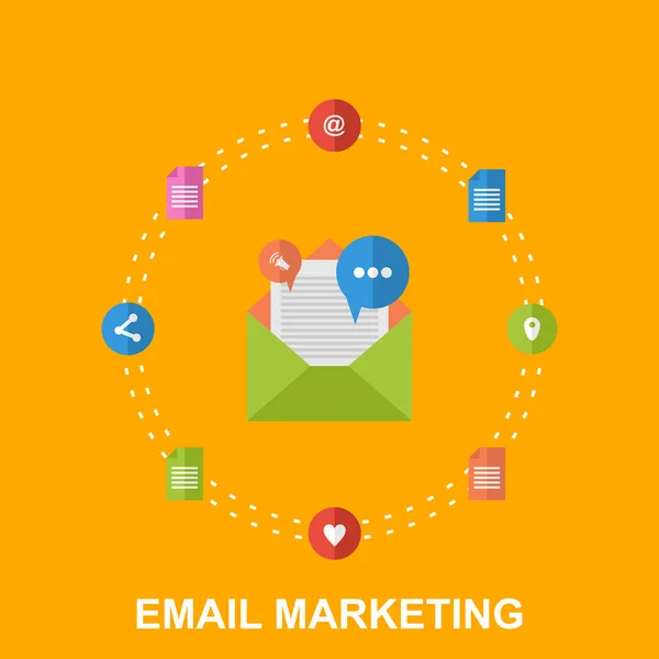 Vlakke afbeelding van E-mail Marketing ontwerpconcept — Stockvector