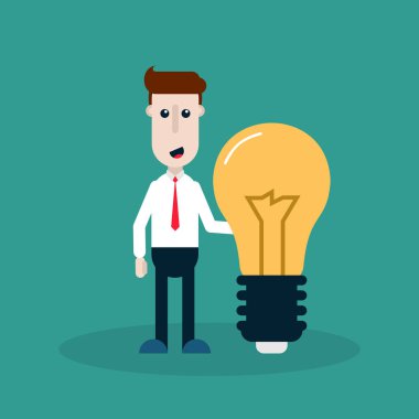 Düz vektör çizimi bir işadamı ile bir fikir ampul