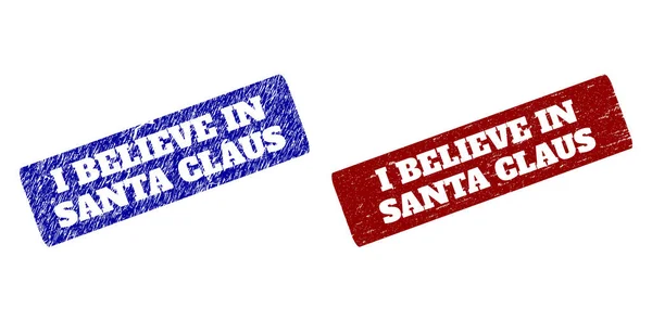 JE CROIS EN SANTA CLAUS Rouge et bleu arrondi filigranes rectangulaires avec des textures en caoutchouc — Image vectorielle