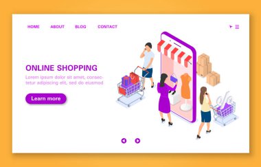 Kadınlar s online mağazada alışveriş kavramı.