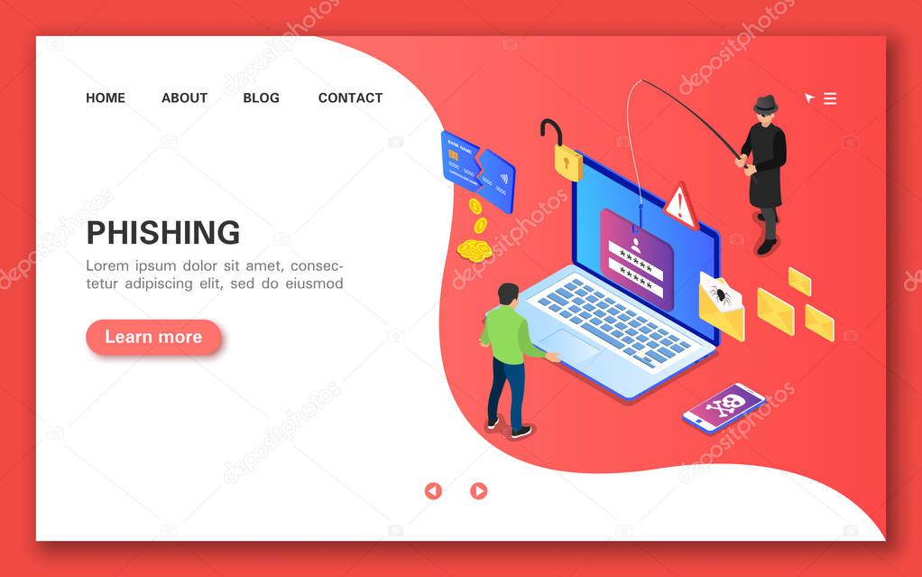 Phishing. Concept banner in flat isometric view.