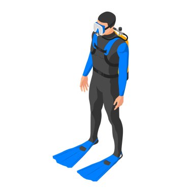 Dalgıç. Beyaz arka plan üzerinde dalış elbisesi giymiş bir adam..