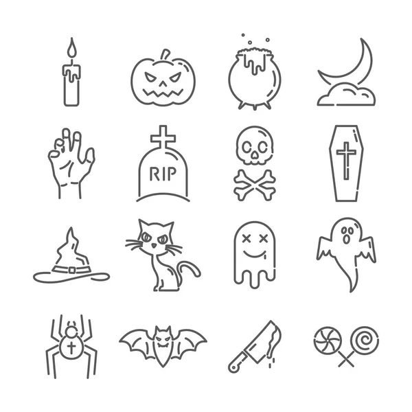 Conjunto de iconos de Halloween en estilo lineal sobre fondo blanco . — Vector de stock