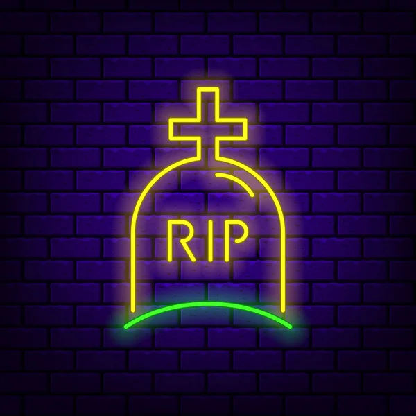 Neon icon gravestones on a dark brick background. — Stock Vector