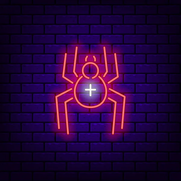Neon Spider icoon op donkere bakstenen achtergrond. — Stockvector