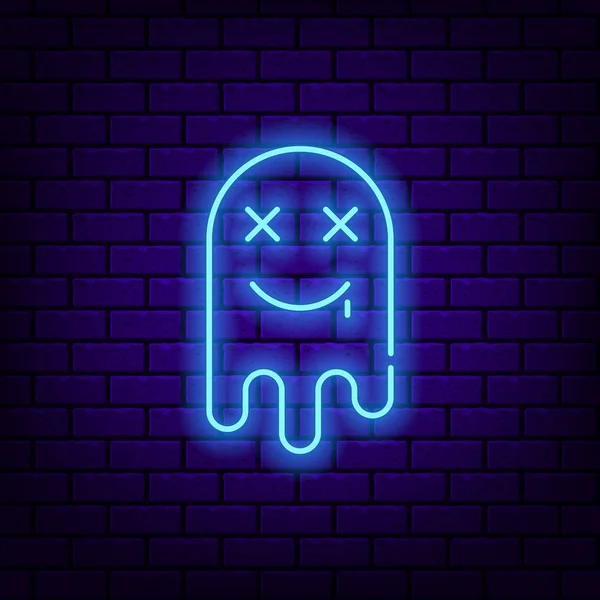 Neon grappig spook icoon op donkere bakstenen achtergrond. — Stockvector