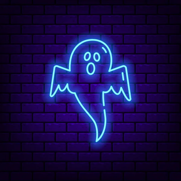 Neon Ghost icoon op donkere bakstenen achtergrond. — Stockvector