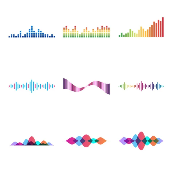 Conjunto de ondas sonoras isoladas a cores sobre fundo branco . —  Vetores de Stock