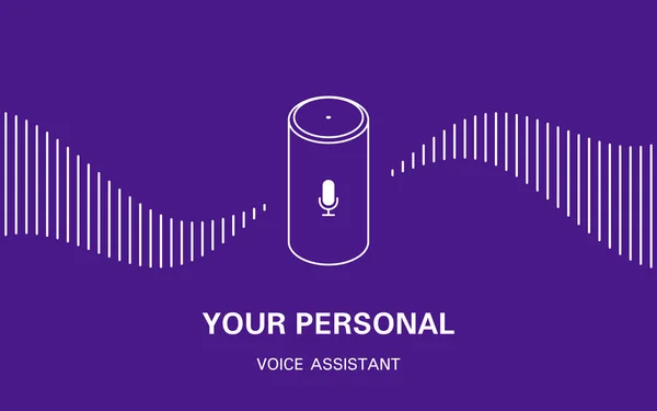 Logo haut-parleur vocal intelligent sur fond violet avec onde sonore . — Image vectorielle