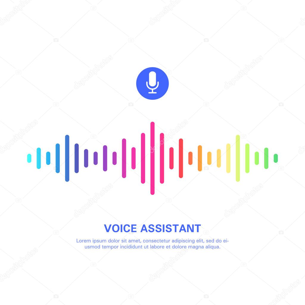 Smart voice assistant logo with colorful sound wave. Flat vector illustration on white background.
