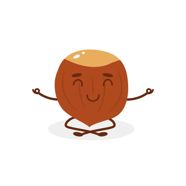 Funny cartoon character from hazelnut, who meditates. — Stock Vector