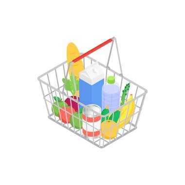 İzole edilmiş bir market sepeti ve beyaz bir arka planı var..