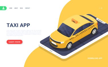 Taksi afişi. Çevrimiçi taksi siparişi için mobil uygulama.