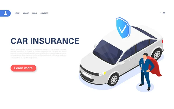 Autoverzekering concept. De verzekeringsagent garandeert voertuigbescherming. — Stockvector