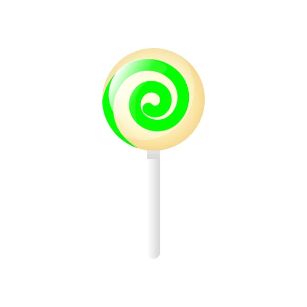 Isolierter Cartoon-Lutscher mit grüner Spirale auf weißem Hintergrund. — Stockvektor
