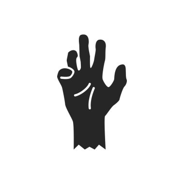 Beyaz arka planda siyah bir zombi elinin silüeti. Vektör düz resimleme.