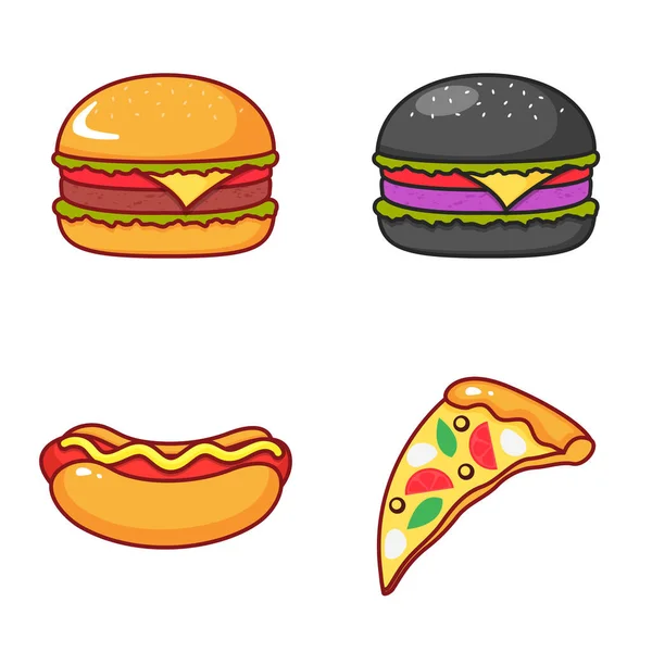 Set of isolated icons of burger, pizza and hot dog on a white background. — Stock Vector