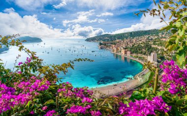 Aerial view of French Riviera coast with medieval town Villefranche sur Mer, Nice region, France clipart