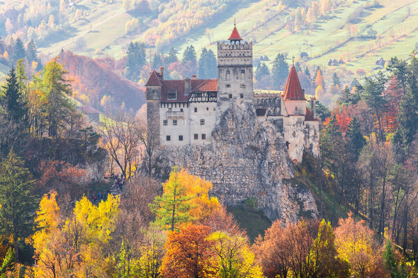 Bran castle in autumn season, Brasov landmark, Transylvania, Romania