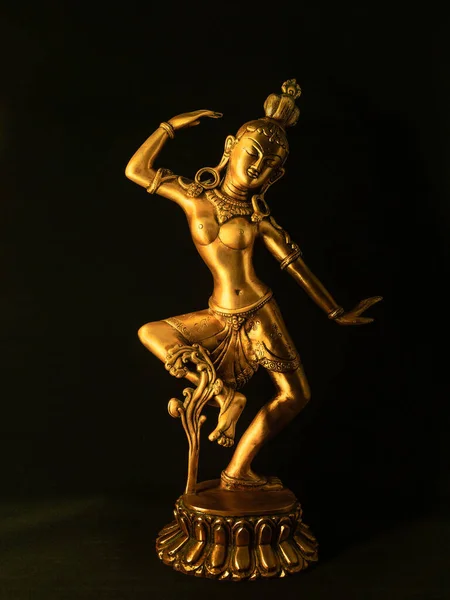 黑色背景上有塔拉女神的印度铜像 — 图库照片