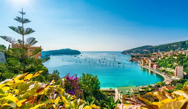 Vista Aérea Costa Riviera Francesa Com Cidade Medieval Villefranche Sur — Fotografia de Stock