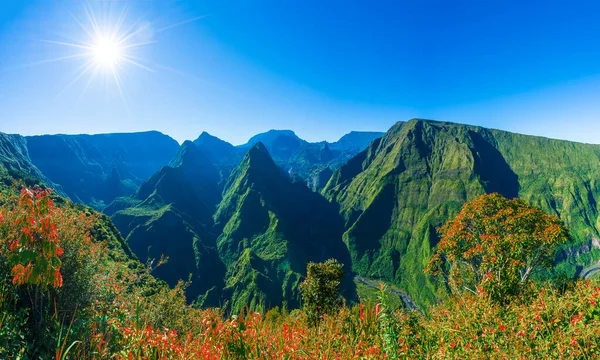 Vista Caldeira Montanhas Cirque Mafate Cap Noir Dos Ane Ilha — Fotografia de Stock