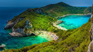 Porto Timoni 'nin hava manzarası, Afionas bölgesi, Korfu