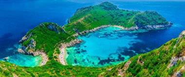 Porto Timoni 'nin hava manzarası, Afionas bölgesi, Korfu