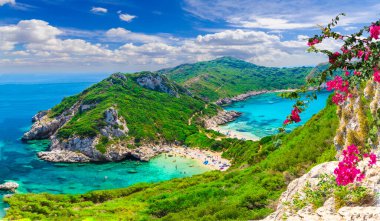 Porto Timoni 'nin hava manzarası, Afionas bölgesi, Korfu