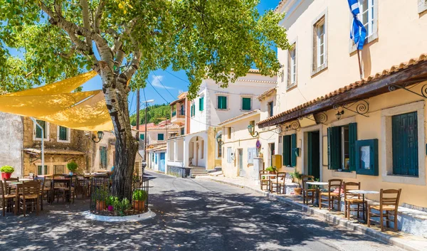 Praça Central Lakones Village Perto Paleokastritsa Ilha Corfu Grécia — Fotografia de Stock