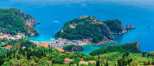 Paleokastritsa Körfezi Nin Panoramik Manzarası Korfu Adası Yunanistan — Stok fotoğraf