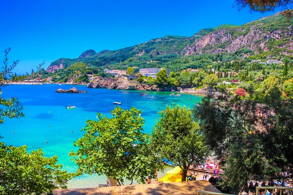 Increíble Paisaje Bahía Azul Paleokastritsa Isla Corfú Grecia —  Fotos de Stock