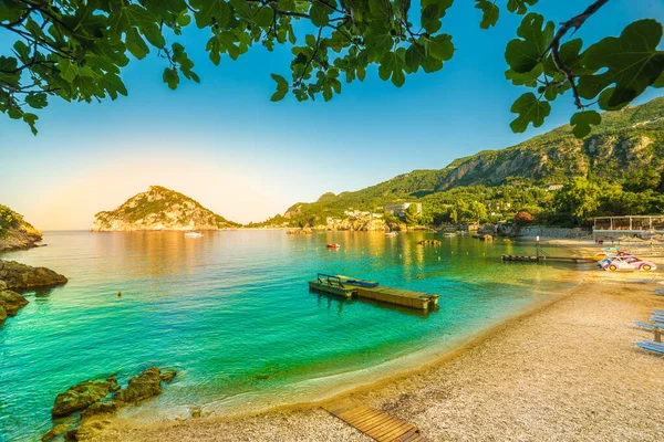 Sonnenaufgang Dorf Paleokastritsa Insel Korfu Griechenland — Stockfoto