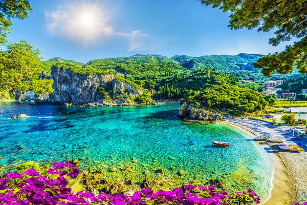 Baie Incroyable Avec Eau Cristalline Paleokastritsa Île Corfou Grèce — Photo