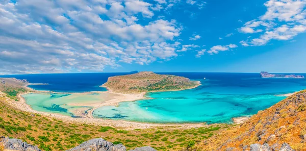 Kilátás Gyönyörű Strand Balos Lagúna Gramvousa Sziget Kréta Görögország — Stock Fotó
