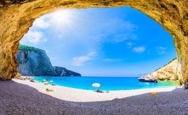 Porto Katsiki plajı, Lefkada adası, Yunanistan.