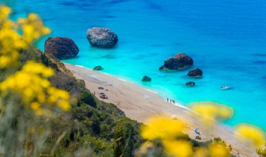 Megali Petra, İyon Denizi sahilleri, Lefkada Adası, Yunanistan.