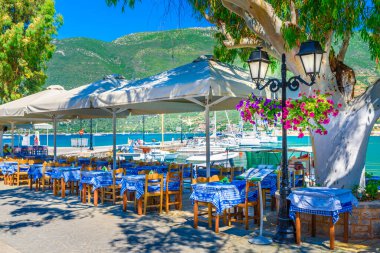 Vasiliki Köyü 'nden Taverna, Lefkada Adası, Yunanistan
