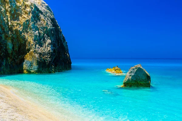 Blå Lagun Vid Stranden Egremni Vid Joniska Havet Lefkada Grekland — Stockfoto